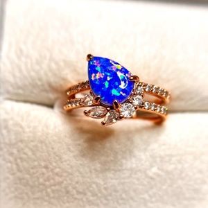 Bomb Party "Dazzle and Glam" Lab Grown Azure Blue Fire Opal + Rose Gold Plating